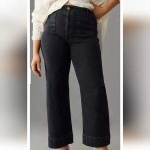 Maeve By Anthropologie The Colette Denim Cropped Wide Leg Jeans Black Sz 28